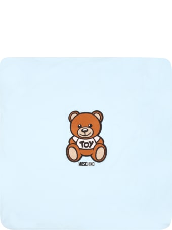 Moschino Light Blue Blanket For Babyboy With Teddy Bear
