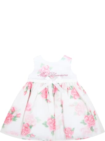 Blumarine White Dress For Baby Girl With Logo