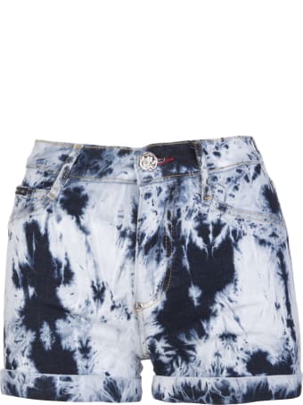 Philipp Plein Woman Bleached Denim Shorts