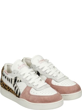 Diadora Mi Basket Sneakers In White Suede And Leather