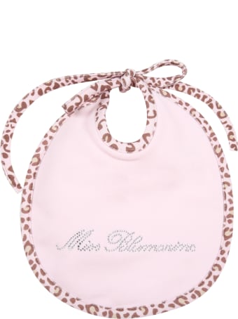 Blumarine Pink Bib For Baby Girl With Logo