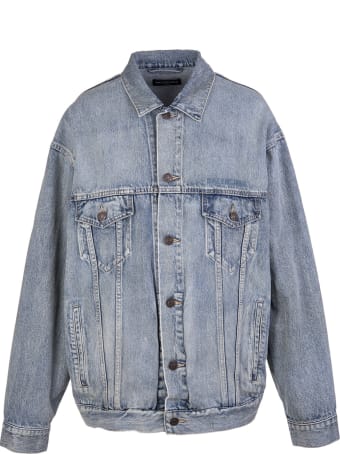 Balenciaga Woman Comfort Fit Jacket In Light Blue Denim With Logo