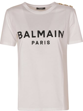 Balmain Logo Print Button Embellished T-shirt