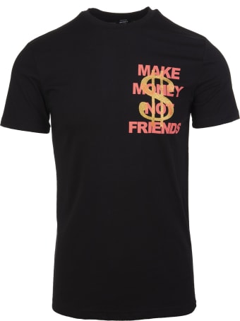 Make Money Not Friends Black T-shirt With Coral Pink Logo And Golden Glitter Dollar