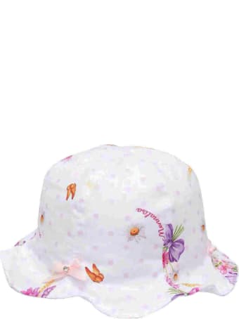 Monnalisa White Hat With Multicolor Print