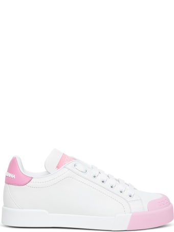 Dolce & Gabbana Portofino Sneakers In White And Pink Leather