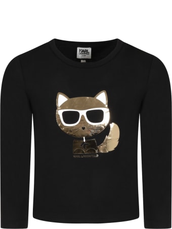 Karl Lagerfeld Kids Black T-shirt For Girl With Choupette