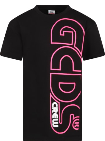 GCDS Mini Black Dress For Girl With Logo