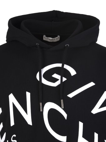 Givenchy Man Black Hoodie With White Givenchy Refracted Embroidery