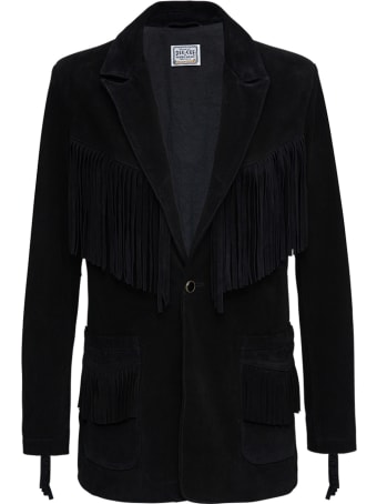 Washington Dee-Cee Black Suede Blazer With Fringes