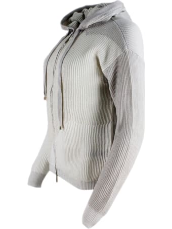 Lorena Antoniazzi Half English Rib Hooded Sweater With Zip And Lurex Filaments