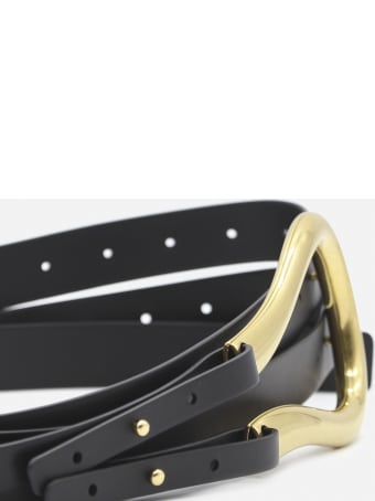 Bottega Veneta Double Leather Belt With Gold Finish Buckle