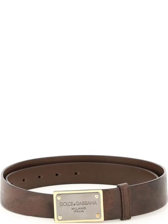 Dolce & Gabbana Eos Calf Leather Belt With Logo Plaque