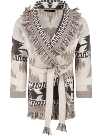 Alanui Beige Cardigan For Kids With Brown Pattern