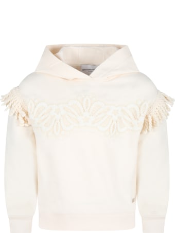 Ermanno Scervino Junior Ivory Sweatshirt For Girl With Logo Patch