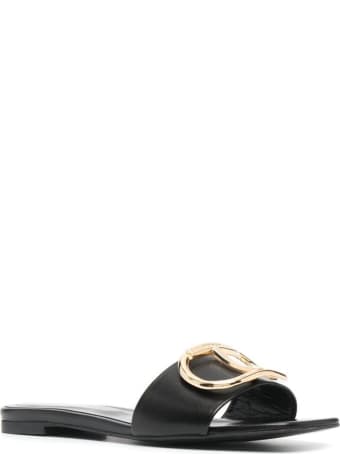 TwinSet Slide Leather Sandals With Buckle