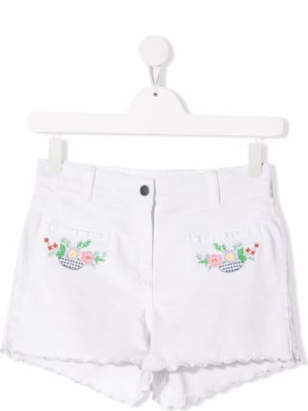 Stella McCartney Kids White Cotton Shorts With Floral Embroidery