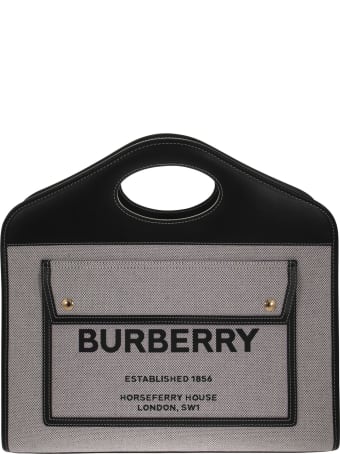Burberry Medium Two-tone Tote Pocket In Canvas And Leather