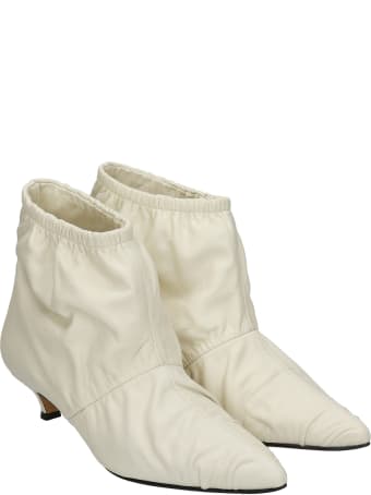Alchimia Low Heels Ankle Boots In White Leather