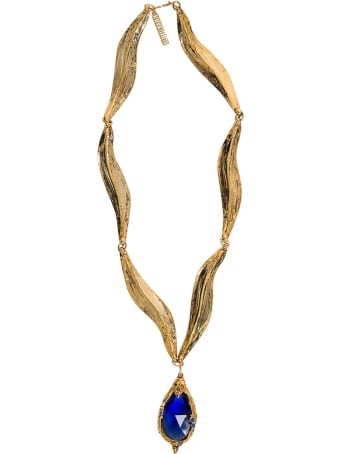 Alberta Ferretti Gold Colored Metal Necklace With Blue Stone