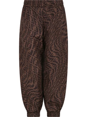 Fendi Brown Trousers For Kids With Logo Vertigo