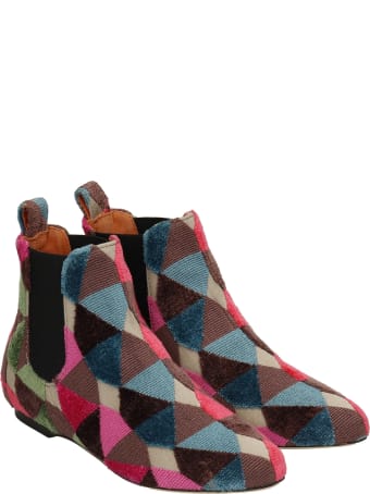 Bams Beatles Low Heels Ankle Boots In Multicolor Fabric