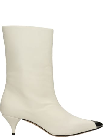 Alchimia Low Heels Ankle Boots In White Leather