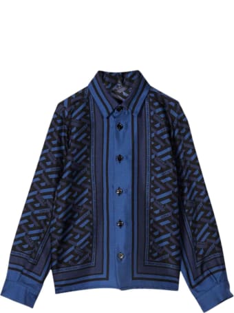 Versace Blue Shirt With Multicolor Back Print Kids