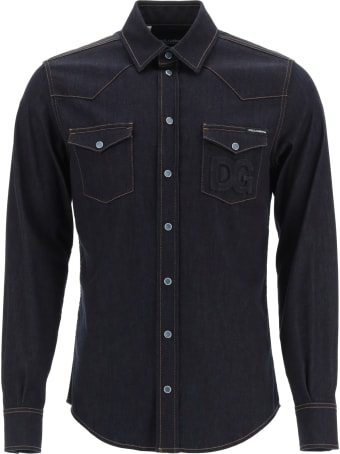 Dolce & Gabbana Denim Shirt With Embossed Logo
