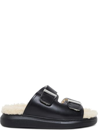 Alexander McQueen Leather And Shearling Black Sandals