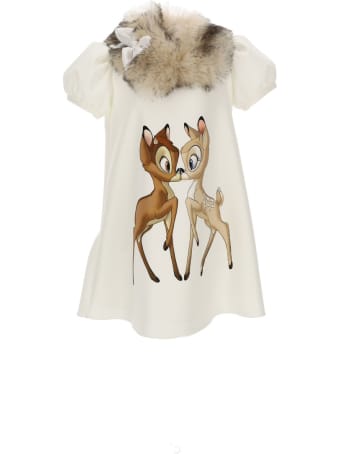 Monnalisa Kiss Cotton Dress With Fur Collar