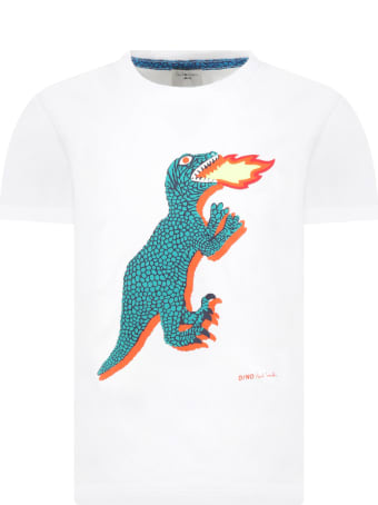 Paul Smith Junior White T-shirt For Boy With Dino