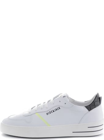 Hide&Jack Phantom Leather In White, Nubuck Croco Printed Black Spolier, Yellow Fluo Stitching, White Sole