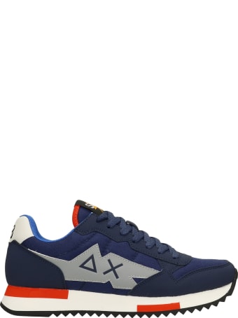 Sun 68 Niki Solid Sneakers In Blue Leather And Fabric