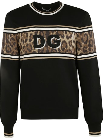 Dolce & Gabbana Stripe Logo Embroidered Ribbed Sweater