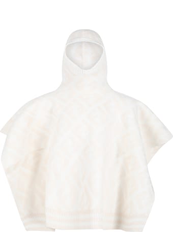 Fendi Ivory Poncho For Girl With Iconic Ff Logo