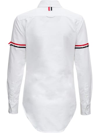 Thom Browne White Cotton Shirt With Rwb Stripe Inserts