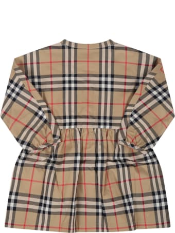 Burberry Beige Dress For Baby Girl With Vintage Checks