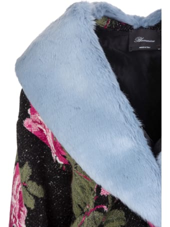 Blumarine Black Knitted Cardi-coat With Floral Print Woman