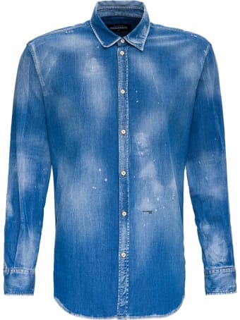 Dsquared2 Denim Shirt With Paint Splatters Detail