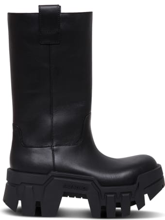 Balenciaga Bulldozer Black Leather Boots With Treaded Sole