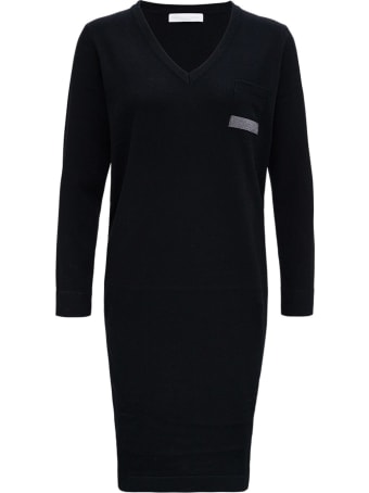 Fabiana Filippi Black Silk And Cashmere Dress With Bright Detail