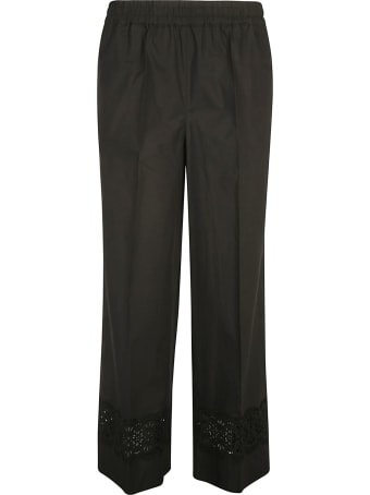 Parosh Perforated Floral Applique Trousers