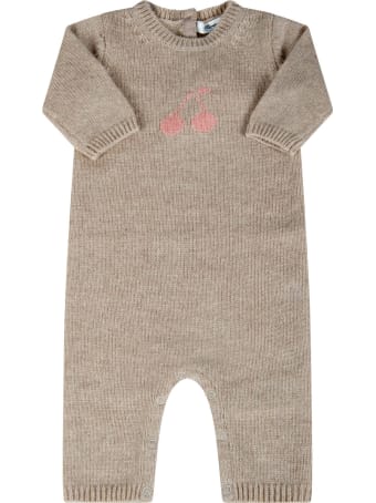 Bonpoint Beige Babygrow For Babygirl With Cherries