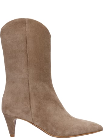 Julie Dee High Heels Ankle Boots In Taupe Suede