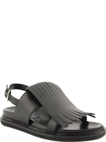 Marni Fringed Fussbett In Calfskin Black Sandals