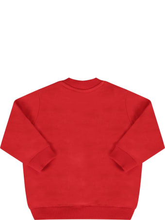 Moschino Red Sweatshirt With Teddy Bear And Marzipan Biscuit For Baby Girl