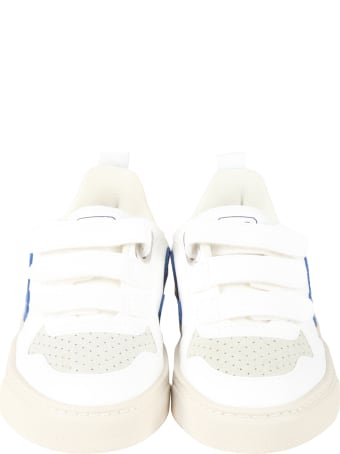 Veja White Sneakers For Kids With Blue Logo
