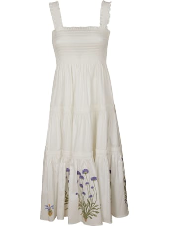 Tory Burch Embroidered Smocked Midi Dress