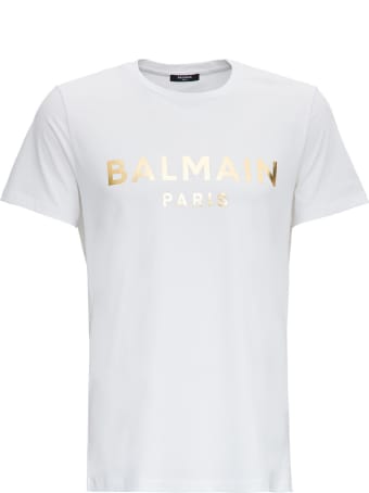 Balmain Cotton T-shirt With Laminated Logo Print